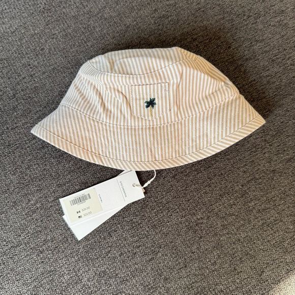 Janie and Jack Beige Striped Baby Boy Bucket Hat Palm Embroidered 0-3M NWT - Picture 1 of 6